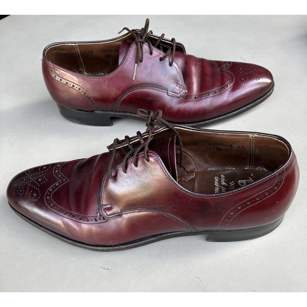Vtg‎ Wright Breather Arch Preserver Wingtip Shoes Burgundy Leather Mens 11.5 USA